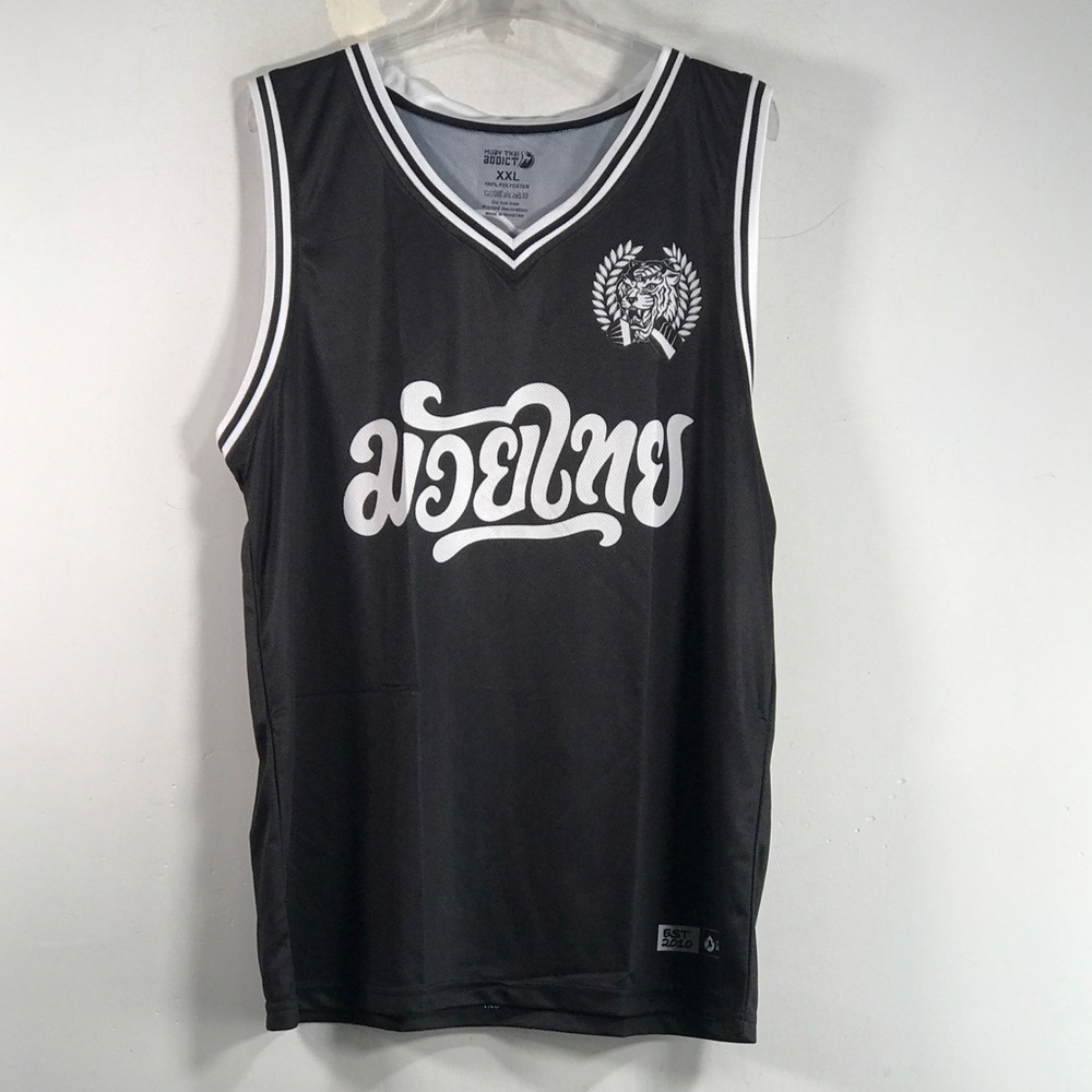 Muay Thai Addict Saekson Basketball Jersey, Men's Size XXL - Black